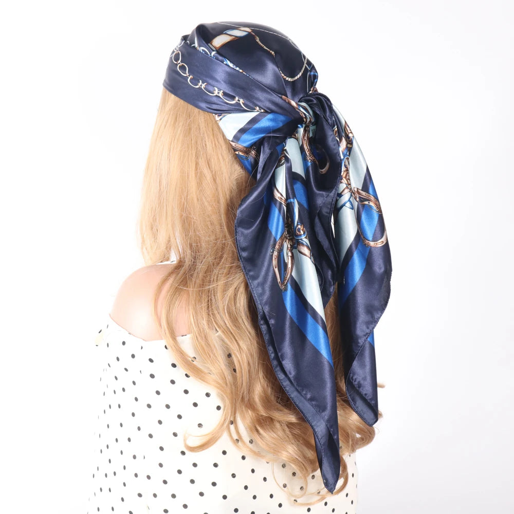 Elegante Zijden Headscarf voor Vrouwen - Luxe Satijnen Zomer Foulard & Stijlvolle 90cm Vierkante Haardoek Bandana
