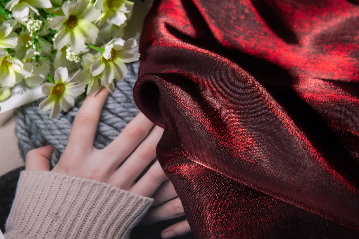 Wine Red Shimmer Fabric 150cm Wide Glazed Silk Look Fabric for Party Dress Sewing DIY Apparel Supplies