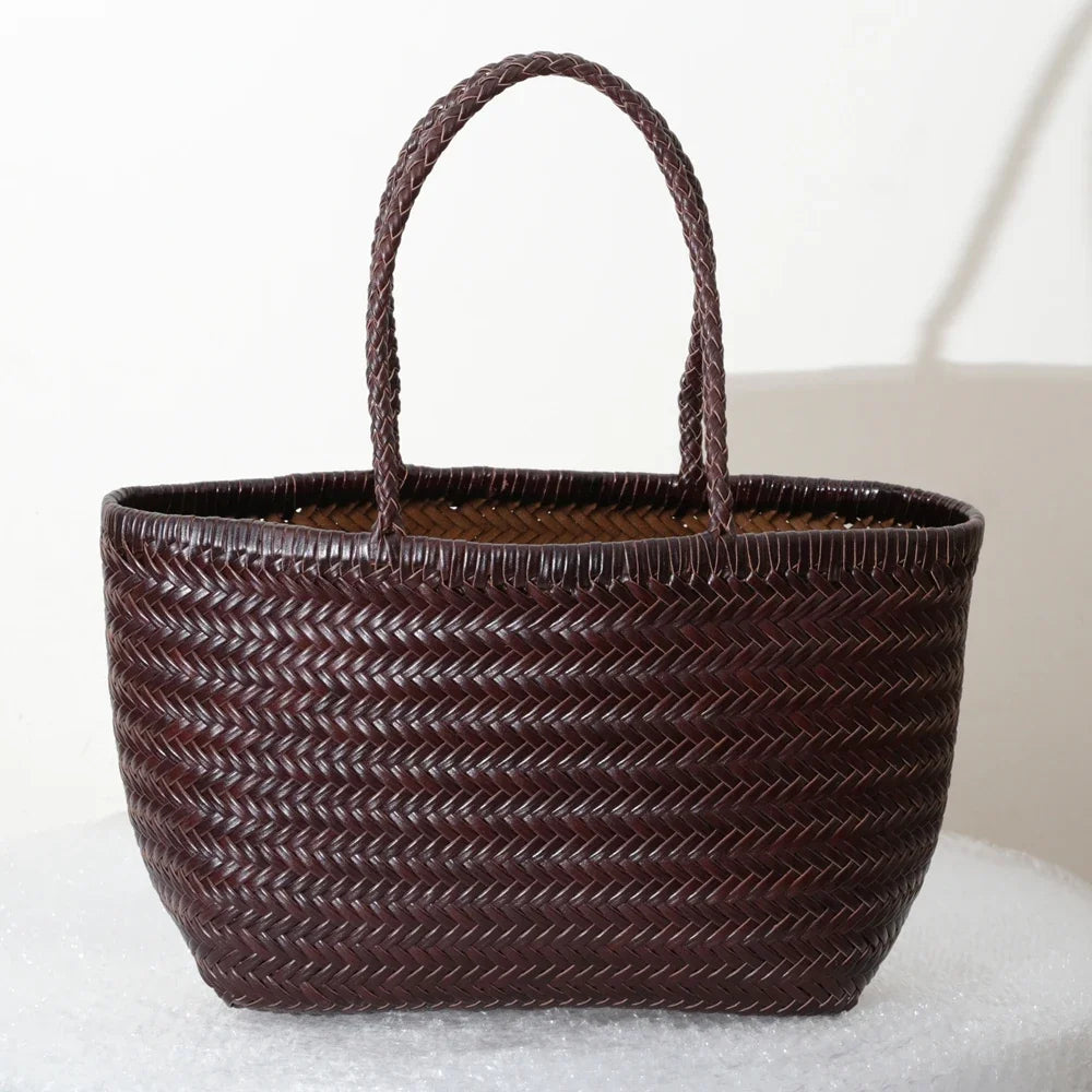 Luxe Dames Echte Lederen Gevlochten Schoudertas - Vintage Grote Handtas voor Chic Casual Winkelen en Alledaagse Stijl