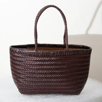 Luxe Dames Echte Lederen Gevlochten Schoudertas - Vintage Grote Handtas voor Chic Casual Winkelen en Alledaagse Stijl
