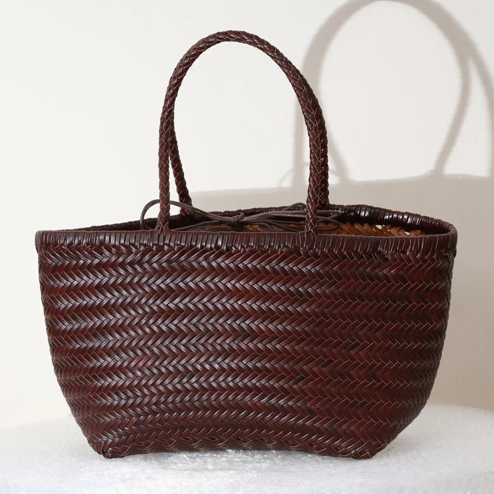 Luxe Dames Echte Lederen Gevlochten Schoudertas - Vintage Grote Handtas voor Chic Casual Winkelen en Alledaagse Stijl