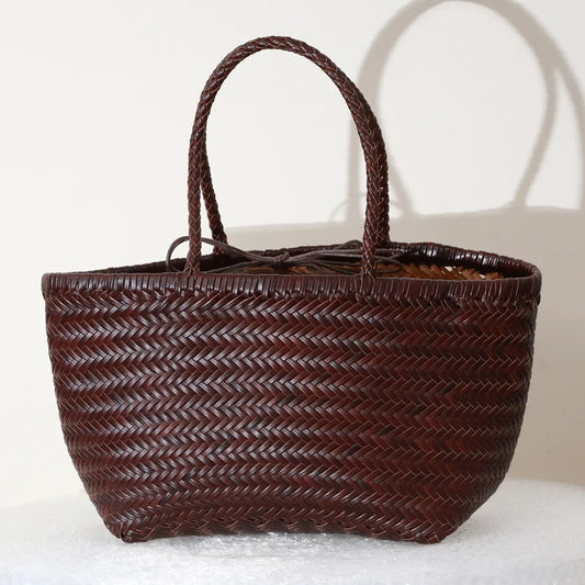 Luxe Dames Echte Lederen Gevlochten Schoudertas - Vintage Grote Handtas voor Chic Casual Winkelen en Alledaagse Stijl