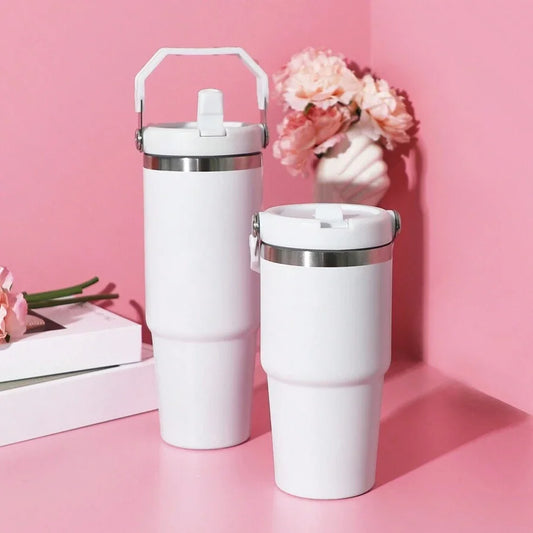 Prachtige roestvrijstalen vacuümtumbler met deksel - Draagbare geïsoleerde waterfles met elegante handgreep in 20/30oz maten