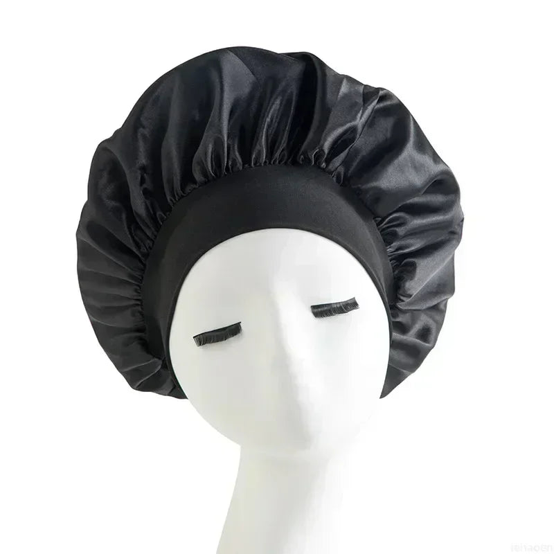 Bonnet Sleeping Cap Nightcap High Elastic Wide Brim Satin Night Hat Shower Silky Bonnet Hair Cover Wrap for Women Man Sleep Cap