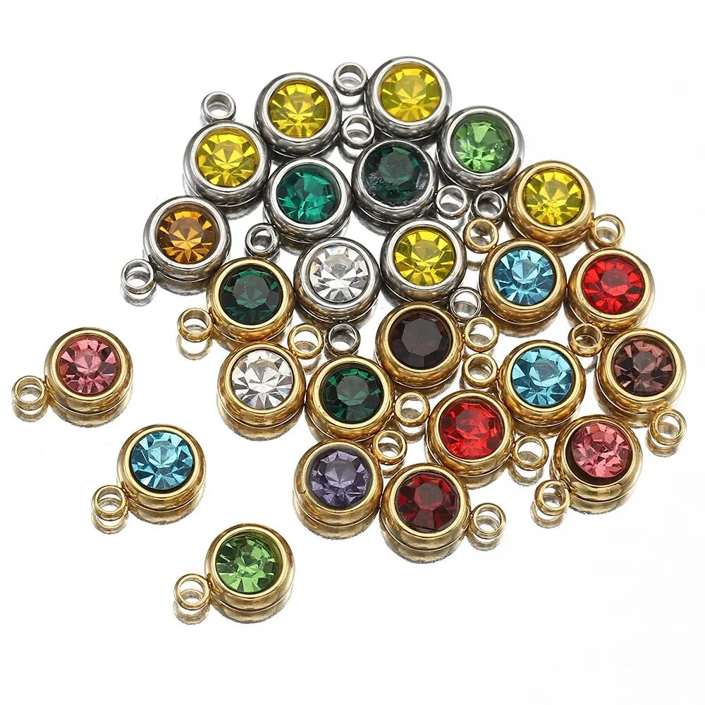 20pcs Stainless Steel Crystal Charms 6mm Pendants