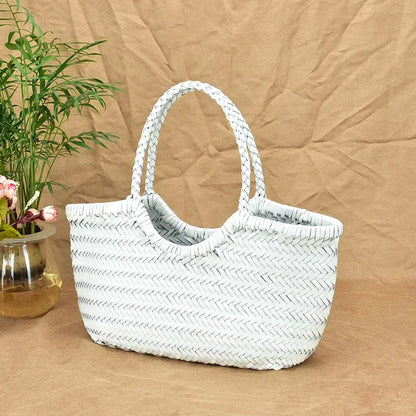 Luxe Dames Echte Lederen Gevlochten Schoudertas - Vintage Grote Handtas voor Chic Casual Winkelen en Alledaagse Stijl