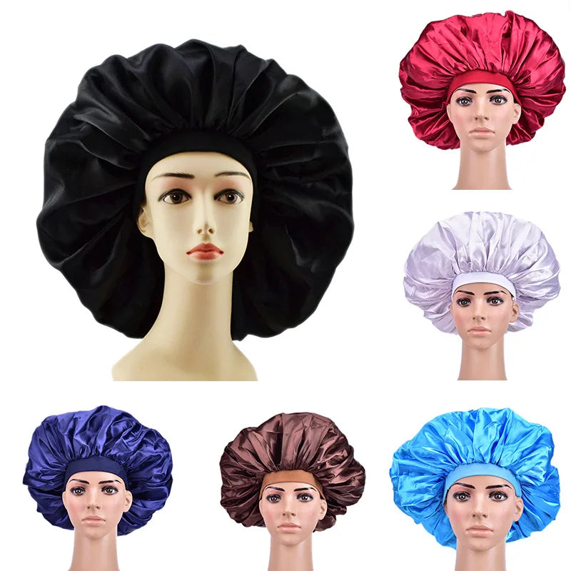 45cm diameter Big Size Satin Silk Bonnet, Night Sleep Cap for Curly & Springy Hair, Hair Protection Head Cover for Women