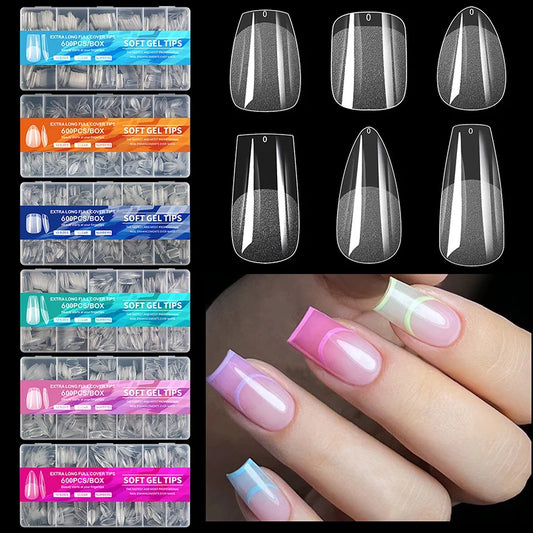 Luxe 600-delige Semi-Frosted Matte Press-On Nagelset - Volledige Dekking Acrylnagels in Ovale Amandelvorm