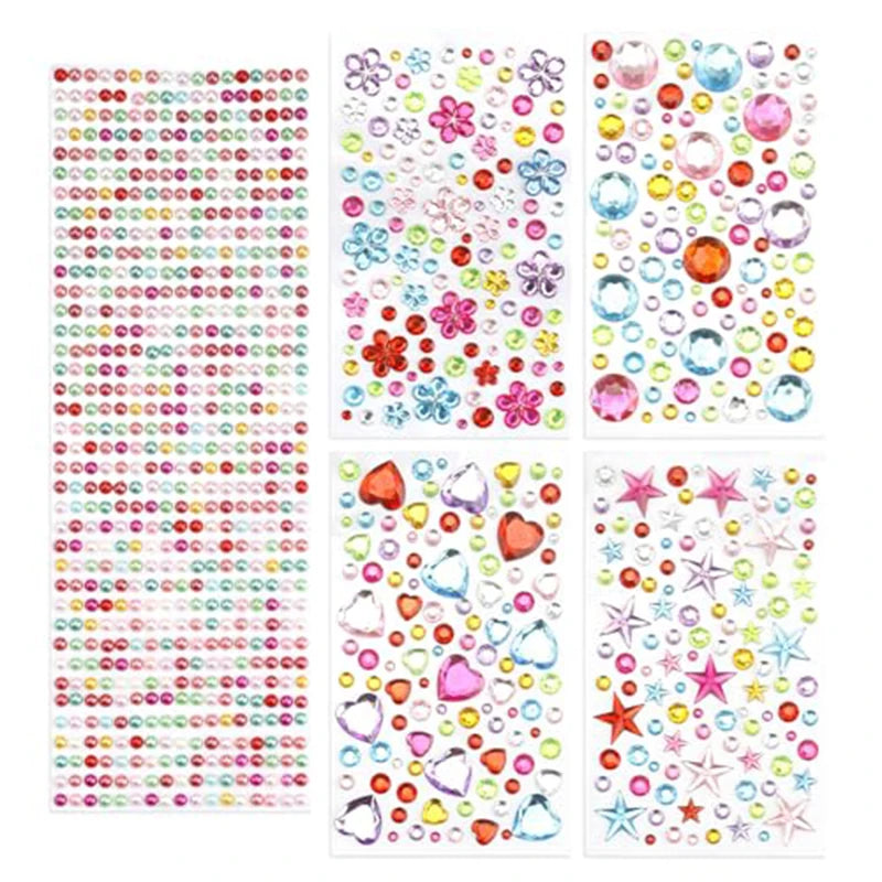 Self Adhesive Gem Stickers 5 Sheets Bling Rhinestones for Crafts Face Makeup Reward Charts Scrapbooking DIY Decor
