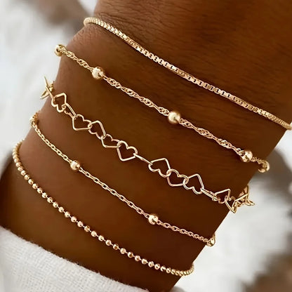 Chique 5-delige Mini Gouden Ketting Armband Set - Stijlvolle Zinklegering Sieraad voor Elke Dag Stapelbare Elegant!