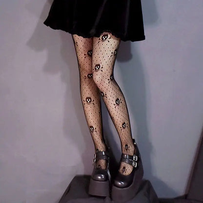 Y2K Dames Verleidelijke Retro Gothic Lolita Kruzsafdruk Club Panty's - Perfect voor Goth Lolita Cosplay & JK Stijl! Trendy Nylon Visnet Panty #10