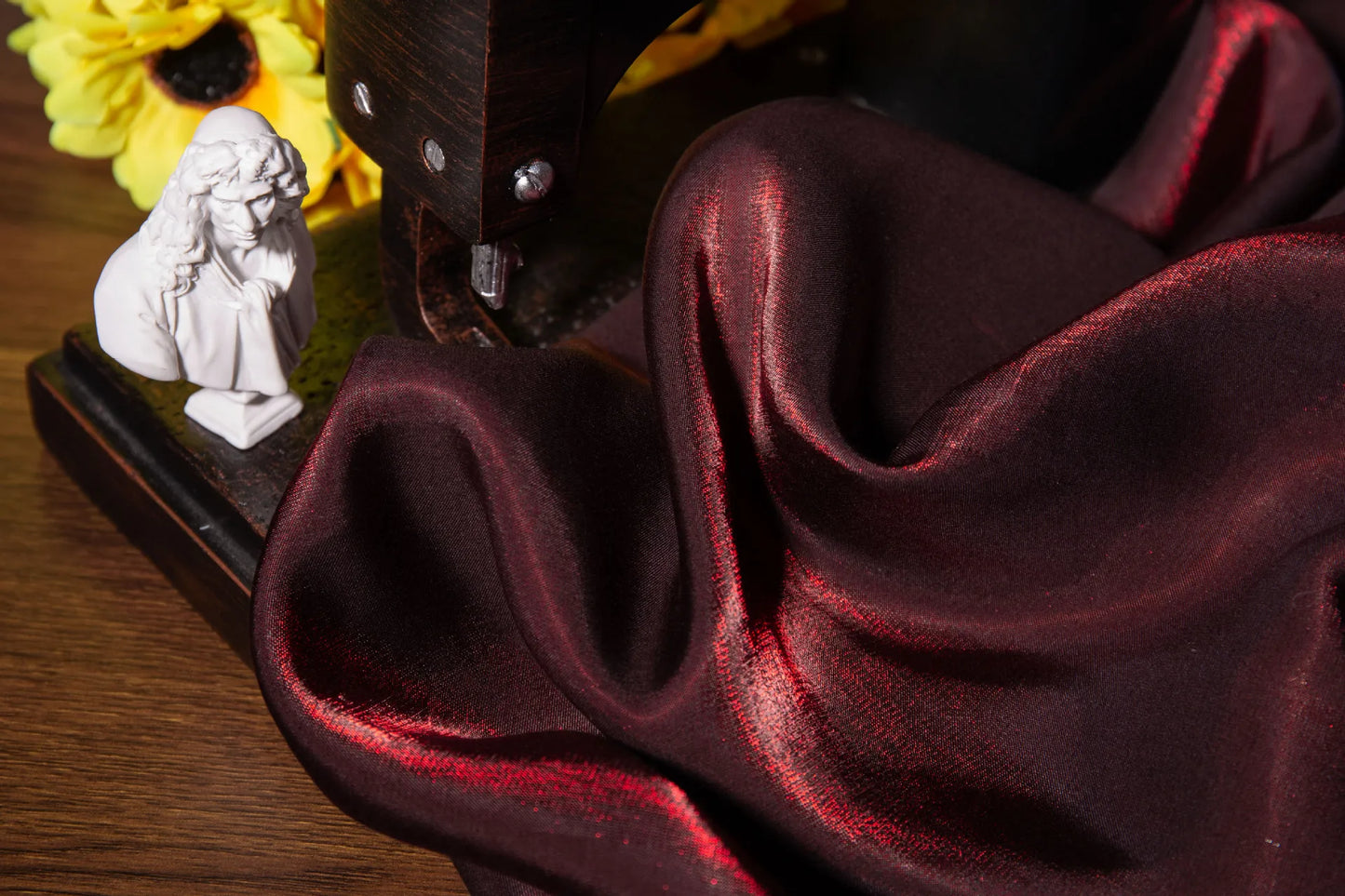 Wine Red Shimmer Fabric 150cm Wide Glazed Silk Look Fabric for Party Dress Sewing DIY Apparel Supplies