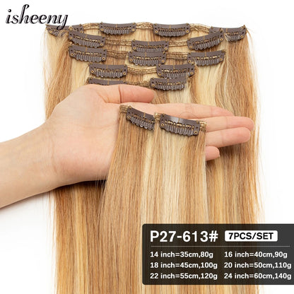 Transformeer je uitstraling met Isheeny 14"-24" Premium Braziliaanse Remy Clip-In Mensenhaar Extensions – Natuurlijke en Moeiteloze Schoonheid, Beschikbaar in 80G-140G!