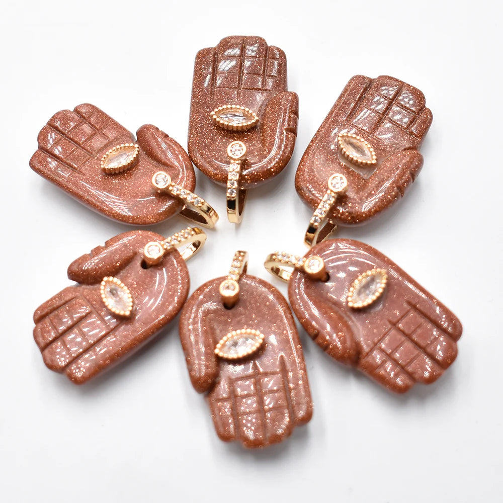 Natural Stone Hamsa Hand Charms 6pcs Carved Amethyst Rose Quartz Palm Pendants for Jewelry Making DIY Necklace Supplies