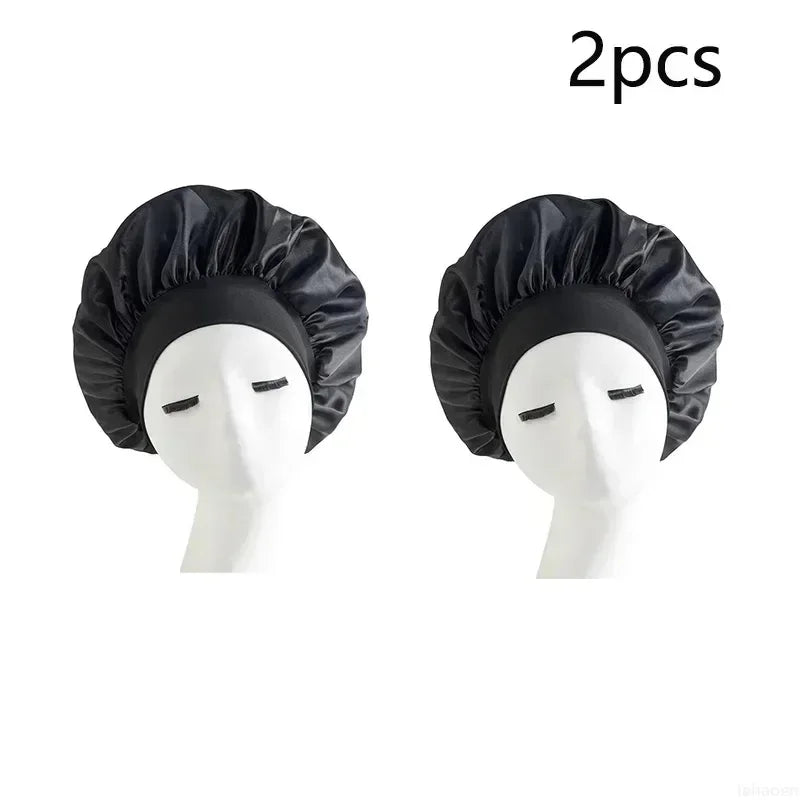 Bonnet Sleeping Cap Nightcap High Elastic Wide Brim Satin Night Hat Shower Silky Bonnet Hair Cover Wrap for Women Man Sleep Cap