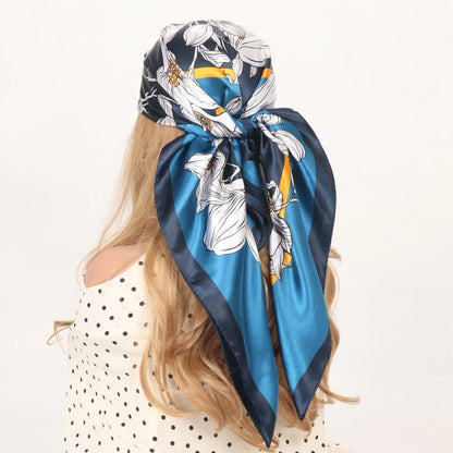 Elegante Zijden Headscarf voor Vrouwen - Luxe Satijnen Zomer Foulard & Stijlvolle 90cm Vierkante Haardoek Bandana