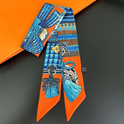 2024 Chic Zebra Florale Zijden Sjaal - Luxe Modeaccessoire voor Vrouwen, Veelzijdige Haarband, Stijlvolle Neckerchief en Elegante Tas Sjaal