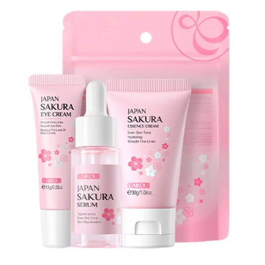 Ultimate Sakura Glow Gezichtsverzorgingsset: Reiniger, Hydraterende Crème, Verhelderende & Verjongende Tonic, Verfrissende Oogcrème, Voedend Gezichtsserum & Oogbehandeling