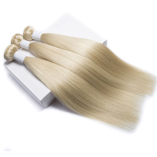 Luxe 100g Blonde Mensenhaar Bundels - 613 Steil Weefsel voor Vrouwen, Dubbele Weft Remy Kwaliteit