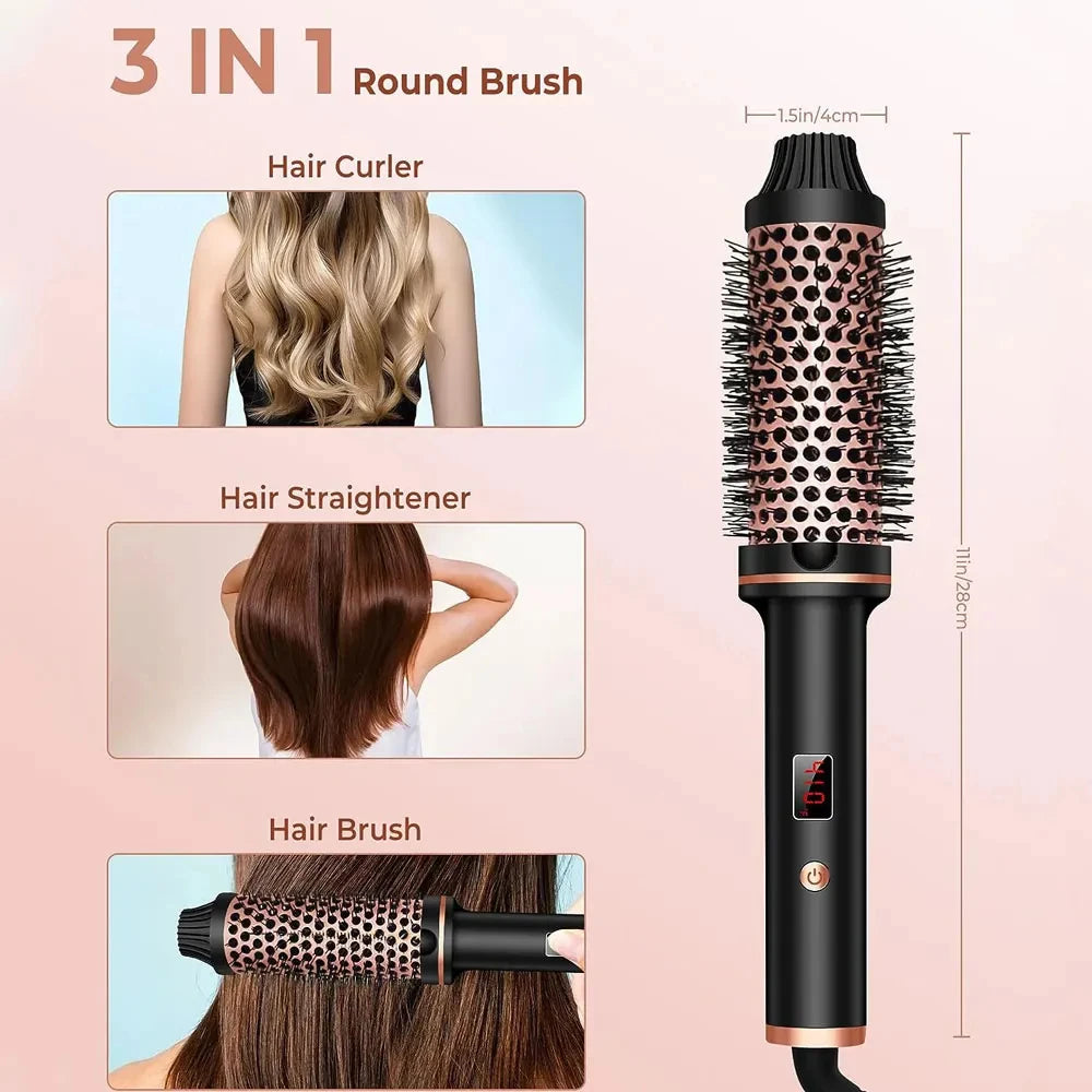 Ultieme 3-in-1 Ionische Haarstylings Tool: Professionele Krultang, Steilborstel & Verhitte Borstel met Anti-brandtechnologie