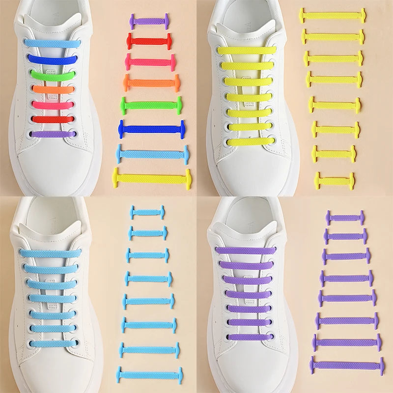 16-delige set van creatieve silicone veters zonder knopen – 12 levendige kleuren van elastische luie veters voor moeiteloze stijl!