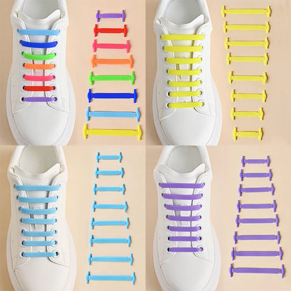 16-delige set van creatieve silicone veters zonder knopen – 12 levendige kleuren van elastische luie veters voor moeiteloze stijl!