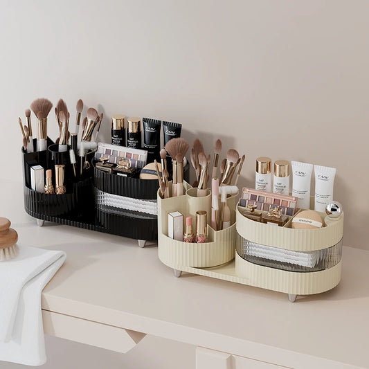 Elegante 360° Draaibare Desktop Make-up Organizer met Verdeelde Compartimenten – Ruim Vanity Opslag en Stijlvolle Pennenhouder voor Je Schoonheidscollectie!