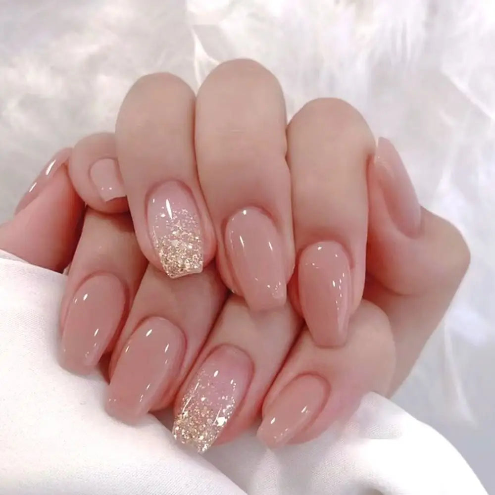 Set van 24 Eenvoudige Gradient Franse Ballerina Druknagels - Waterdichte Medium Coffin Stijl Nepnagels voor Moeiteloze Elegantie!