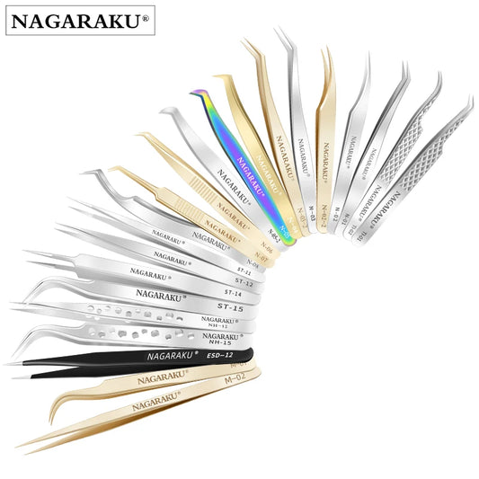 Premium NAGARAKU RVS Wimperpincetten en Nippers Set - Precisie Rechte & Gebogen Nageltools voor Perfecte Make-up Toepassing