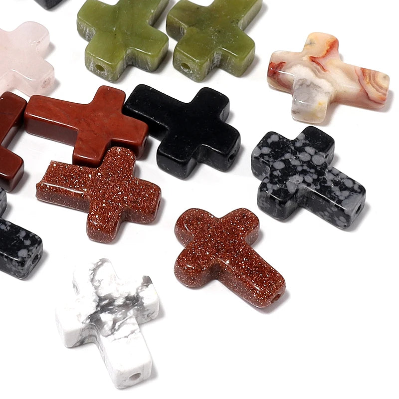 Stone Cross Beads 5pcs Natural Agate Turquoise Quartz Cross Shape Gemstone for DIY Bracelet Necklace Jewelry Making