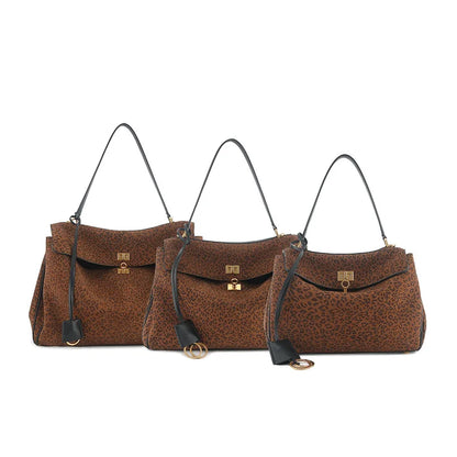 Chique Echte Leren Bruine Suède Tote Bags voor Vrouwen - Elegante Gouden Buckle Schoudertassen van Luxe Merk Rodeo