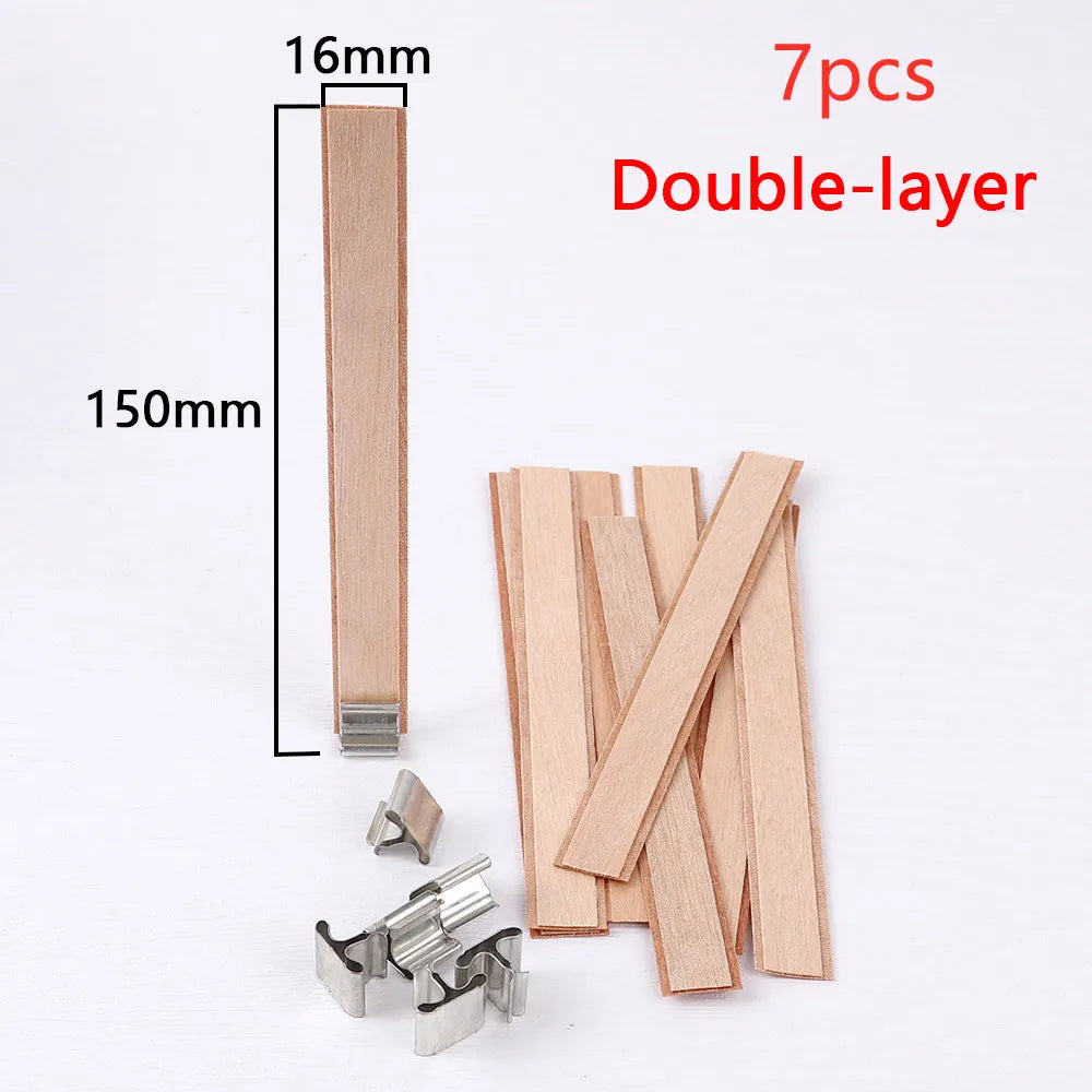 Double Layer Wooden Candle Wicks with Base for Soy Wax DIY Candle Making Supplies