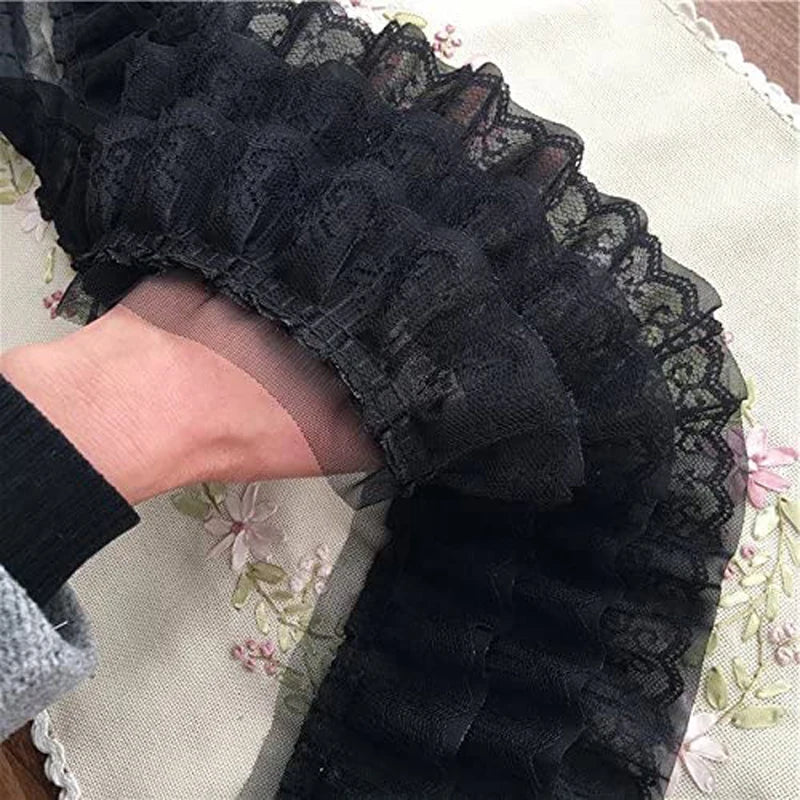 1 Yard Black White Layered Lace Trim 13cm Wide Ruffle Fabric for Skirt Edge Dress Sewing DIY Supplies