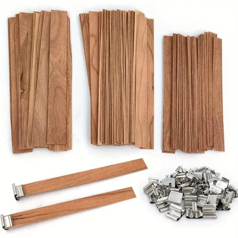 50 High-Quality Pre-Waxed Wood Wicks for Candle Making with Clips