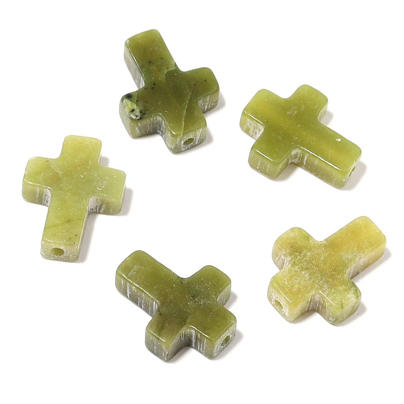 Stone Cross Beads 5pcs Natural Agate Turquoise Quartz Cross Shape Gemstone for DIY Bracelet Necklace Jewelry Making