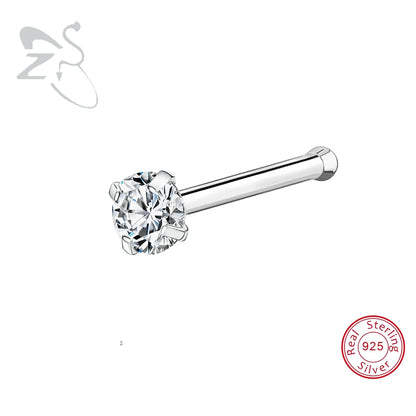 Elegante 925 Sterling zilveren L-vormige neussteker met gouden kleur kristal - Perfect voor neuspiercing (2-3,5 mm)
