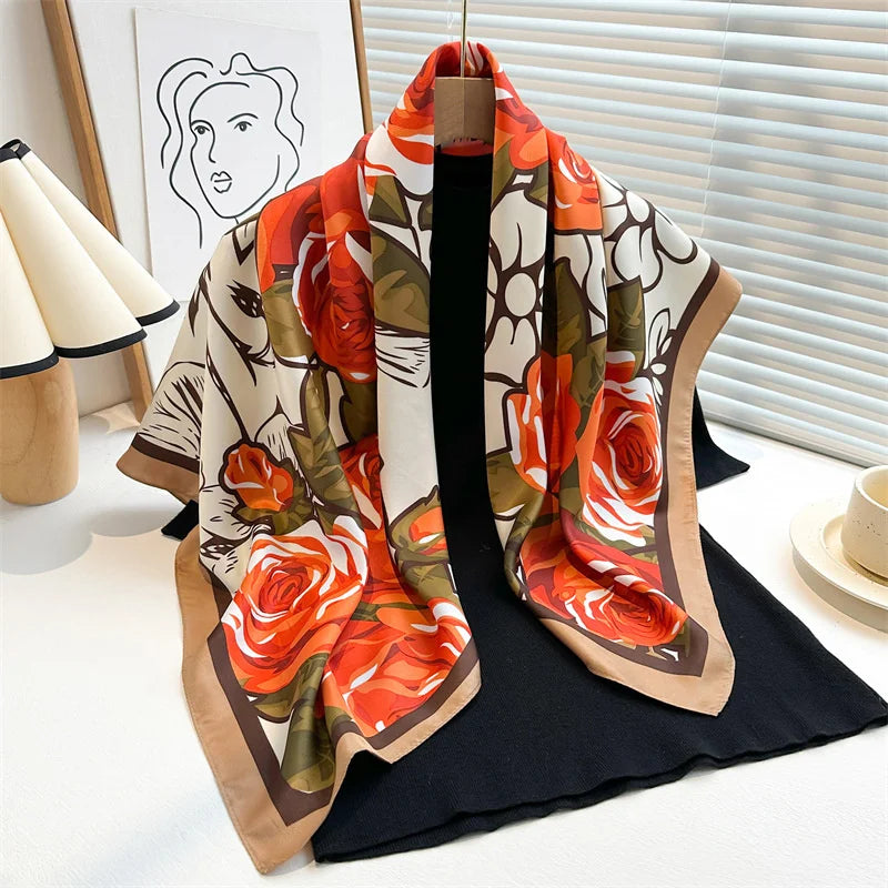 Elegante 90x90cm Twill Zijde-gevoel Vierkante Sjaal voor Dames - Luxe Haar Boomprint Hoofddoek, Sjaal en Nek Sjaal, Perfect voor Hijab of Bandana-stijl!