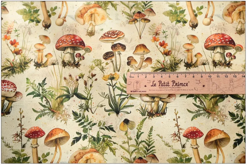Mushroom Print Cotton Fabric Nordic Botanical Pattern for Sewing Bags Quilting DIY Crafts by Meter