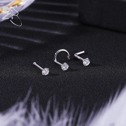 Elegante 925 Sterling zilveren L-vormige neussteker met gouden kleur kristal - Perfect voor neuspiercing (2-3,5 mm)