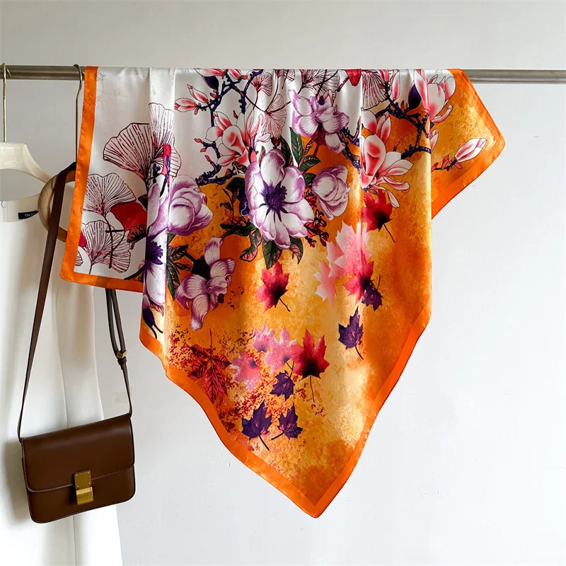 Elegante 90x90cm Twill Zijde-gevoel Vierkante Sjaal voor Dames - Luxe Haar Boomprint Hoofddoek, Sjaal en Nek Sjaal, Perfect voor Hijab of Bandana-stijl!