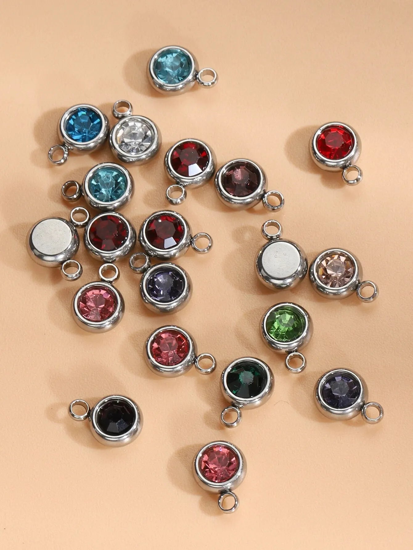 20pcs Stainless Steel Crystal Charms 6mm Pendants