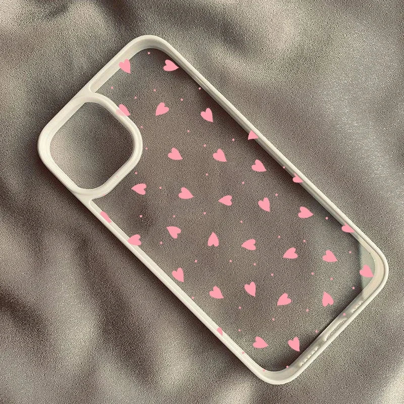 Chic Roze Hart Telefoonhoesje voor iPhone 14 Pro Max, 15, 13, 16, 12 Mini, 11, XR, XS, X en 7 Plus - Schattige Zwarte Transparante Harde Hoes