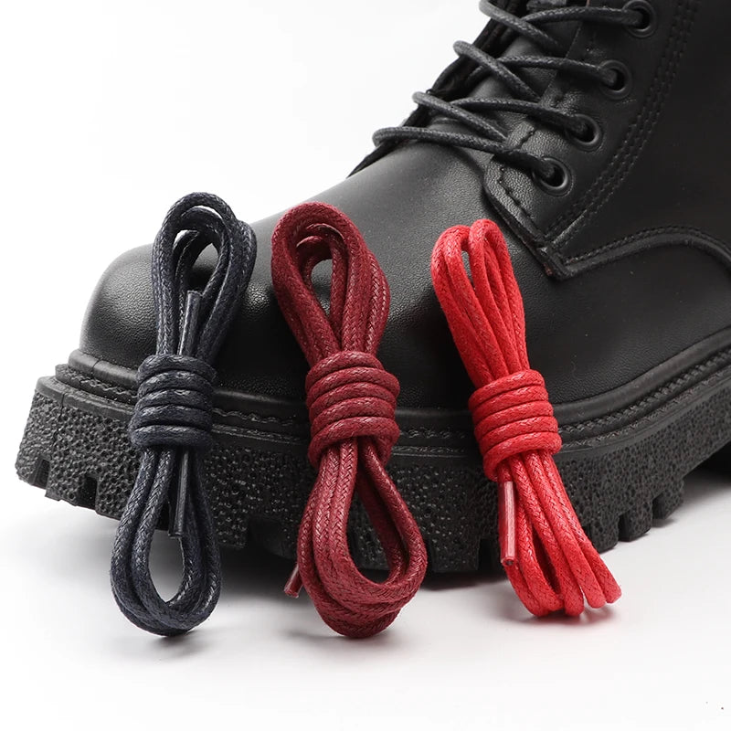 1Pair Round Waxed Shoelaces for Shoes Soild Cotton Boot Laces Leather Shoelace Waterproof Strings Sports Running Rope Shoe Lace