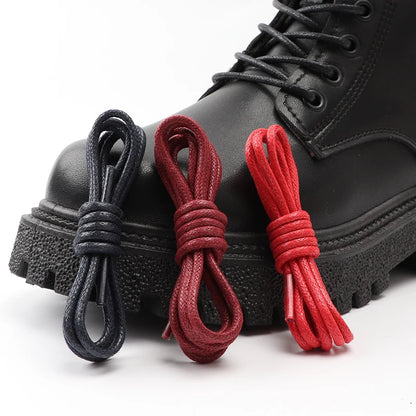 1Pair Round Waxed Shoelaces for Shoes Soild Cotton Boot Laces Leather Shoelace Waterproof Strings Sports Running Rope Shoe Lace