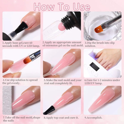 LILYCUTE 15ML Quick Extension Gel Kit All for Manicure Gel Nail Extension Set Slip Solution Acrylic Gel Polish Nail Art DIY Tool