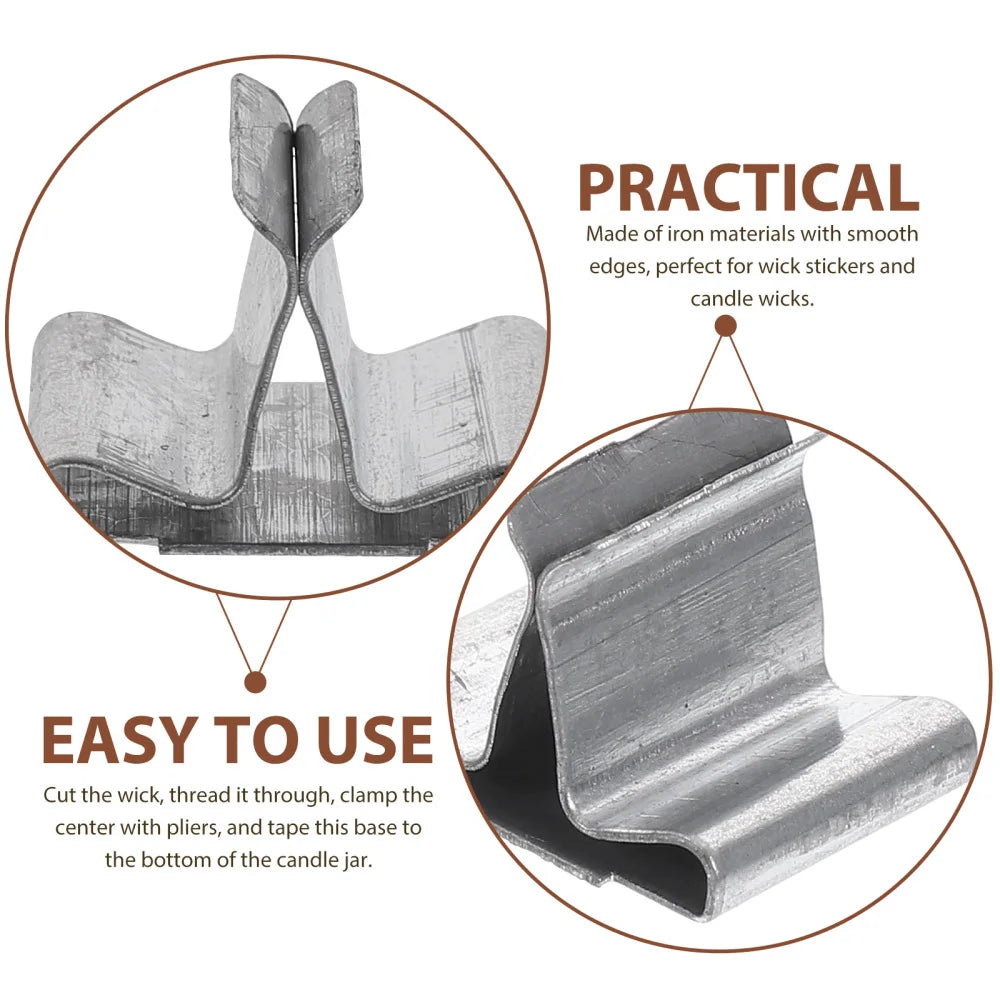 100pcs Metal Candle Wick Tabs Base Clips Universal Wick Holders for DIY Candle Making Supplies