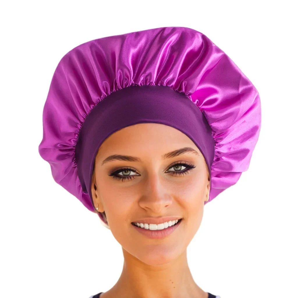 Bonnet Sleeping Cap Nightcap High Elastic Wide Brim Satin Night Hat Shower Silky Bonnet Hair Cover Wrap for Women Man Sleep Cap