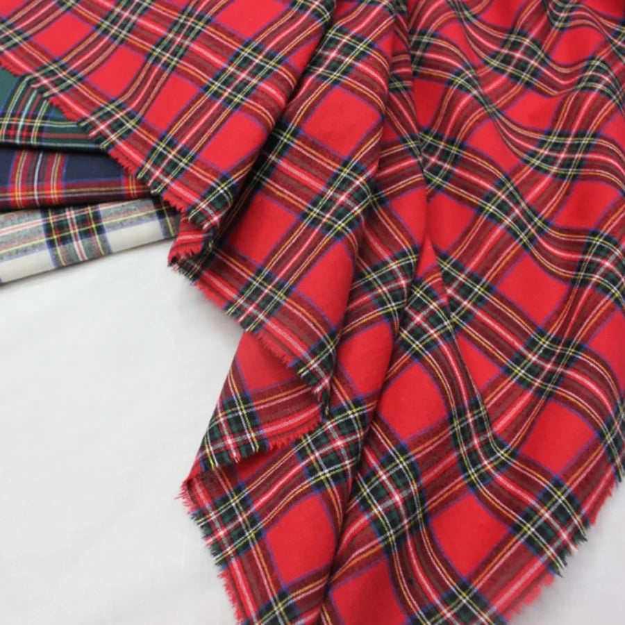 Scottish Tartan Fabric Medium Weight Plaid Polyester Cotton Sewing Fabric for Skirts Uniforms Christmas Decor