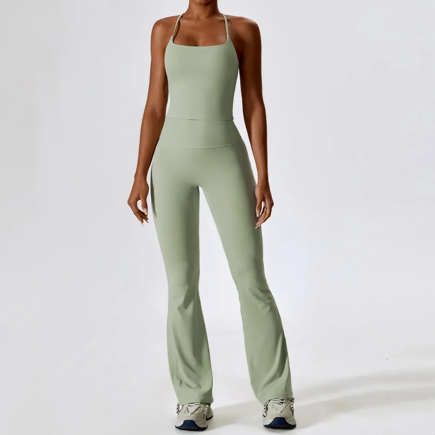 Til je training naar een hoger niveau: 2-delige dames yoga set met hoge taille flare leggings en stijlvolle mouwloze vest top voor ultiem comfort en prestaties