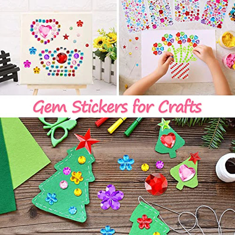 Self Adhesive Gem Stickers 5 Sheets Bling Rhinestones for Crafts Face Makeup Reward Charts Scrapbooking DIY Decor